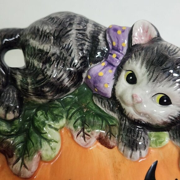 Fitz And Floyd Vintage Pumpkin With Black Cat Decorative Plate - Picture 2 of 5